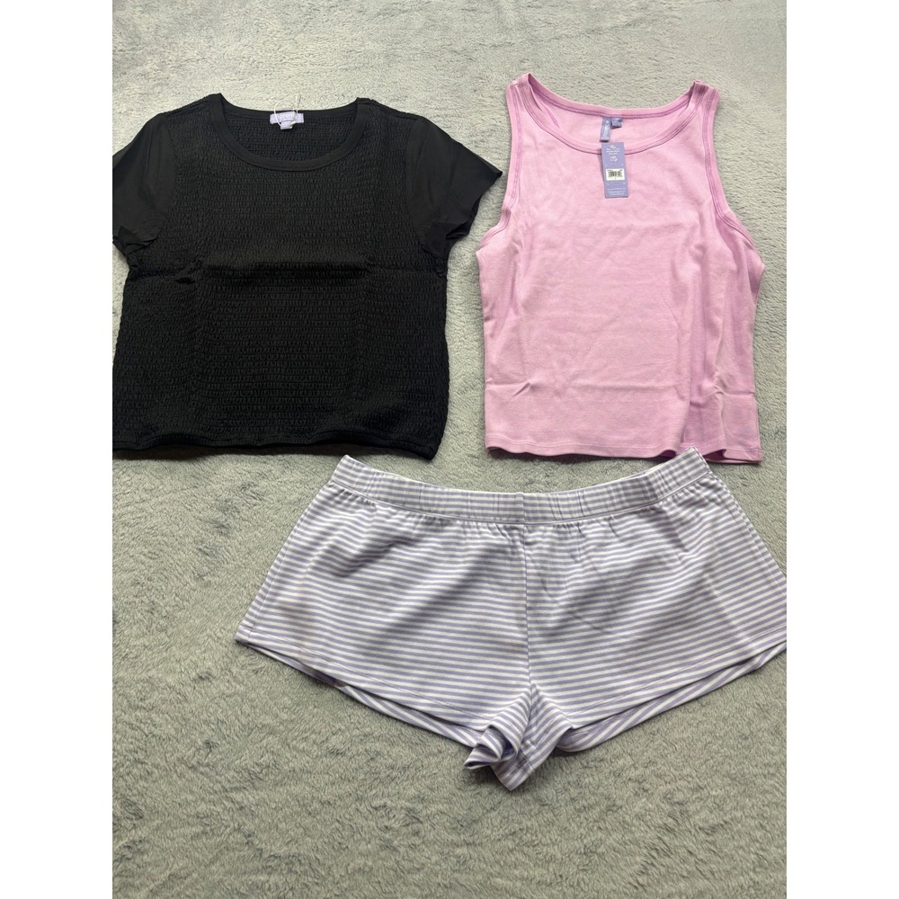 Florence by Mills Womens L lot‎ of 3 Loungewear Smocked Top Ribbed Tank Shorts